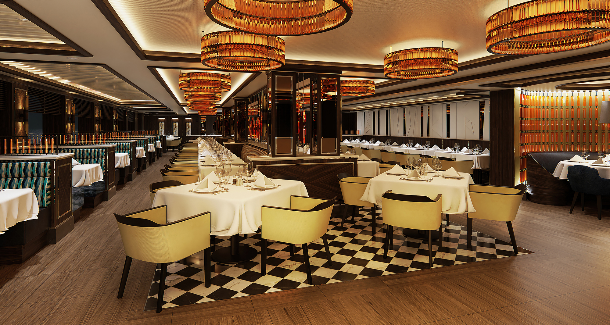 Crown Grill med modern, stilren design och ett öppet kök i teaterstil