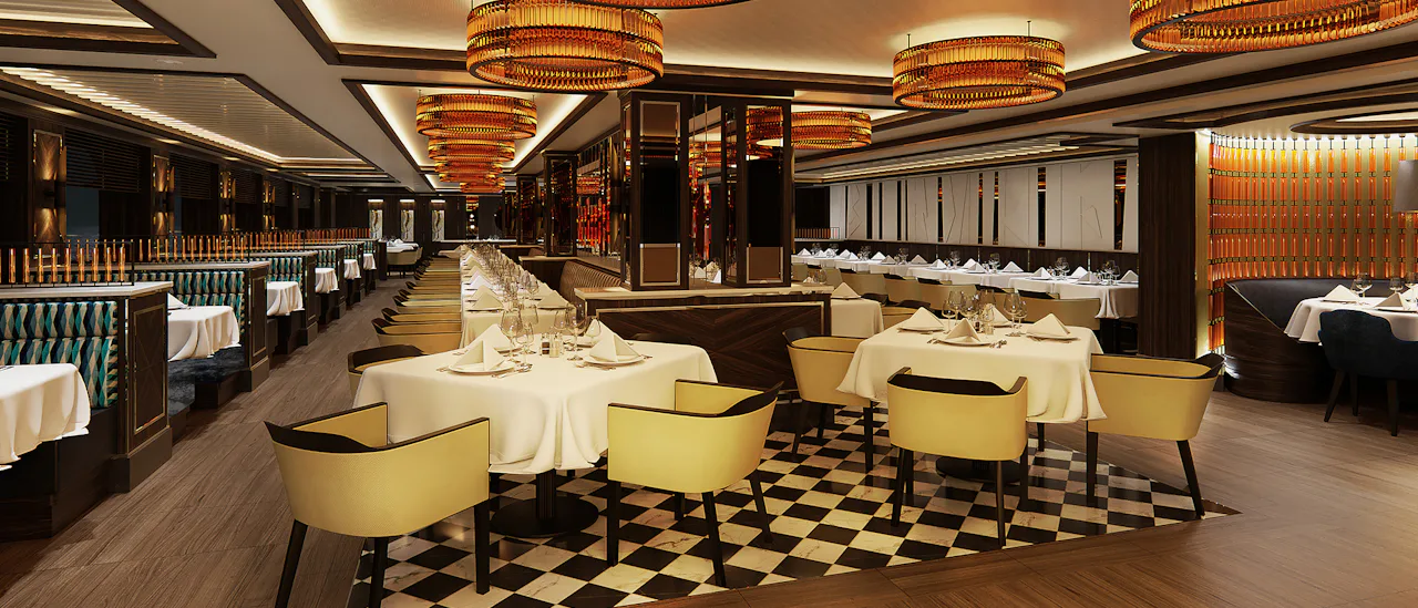 Crown Grill med modern, stilren design och ett öppet kök i teaterstil