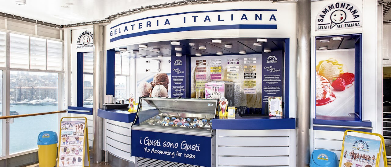 Pistachio, Nocciola och Fragola. Glassen pÄ MSC Cruises smakar som den gör i Italien.