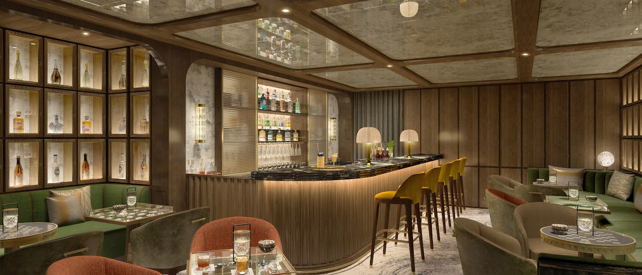 Njut av lokalt inspirerade cocktails och drycker i S.A.L.T. Bar. (renderad bild) .