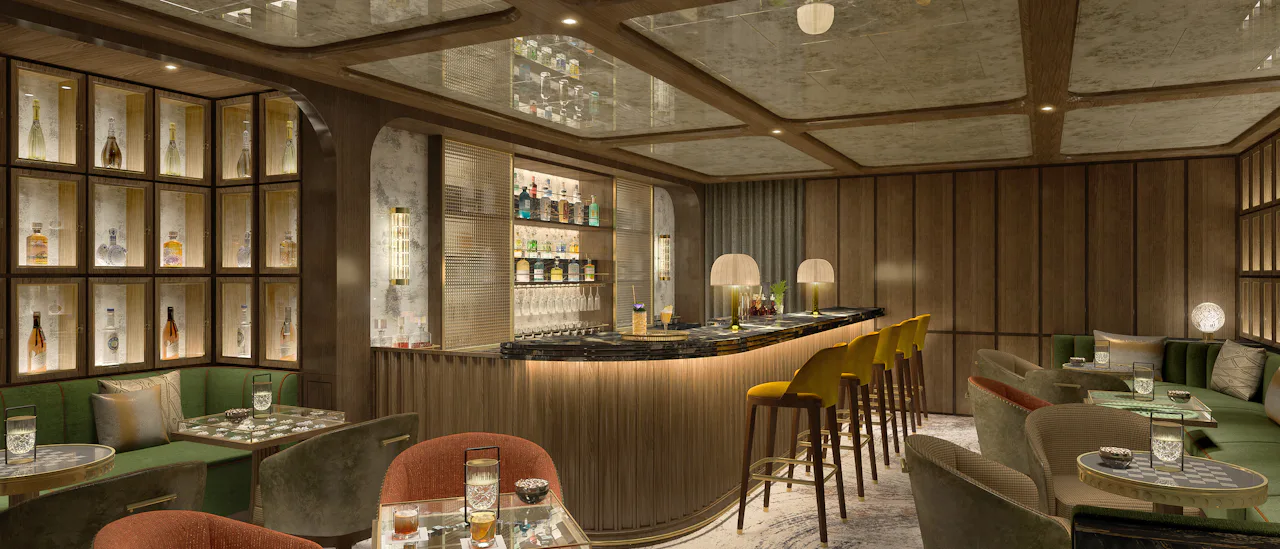 Njut av lokalt inspirerade cocktails och drycker i S.A.L.T. Bar. (renderad bild) .