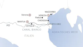 Karta Venedig med Po